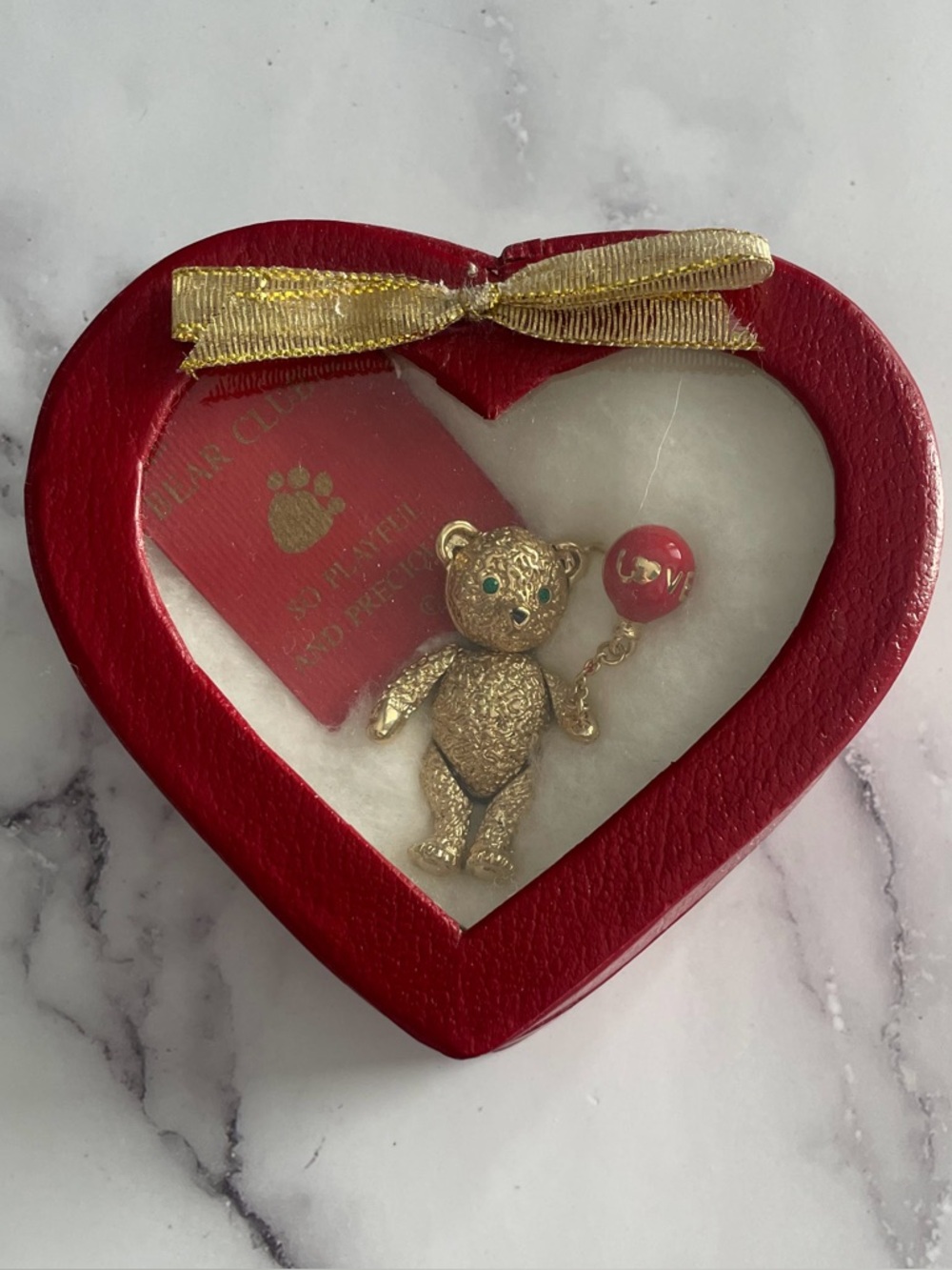 Gold Teddy Bear Charm with Red Heart Balloon - Women's Accessory